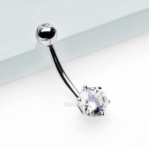 14 Karat White Gold Glam Prong Set Gem Belly Button Ring